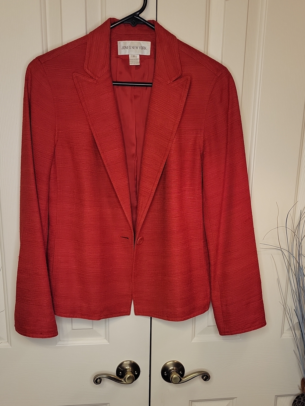 Jones New York Red Textured Single-Button Blazer